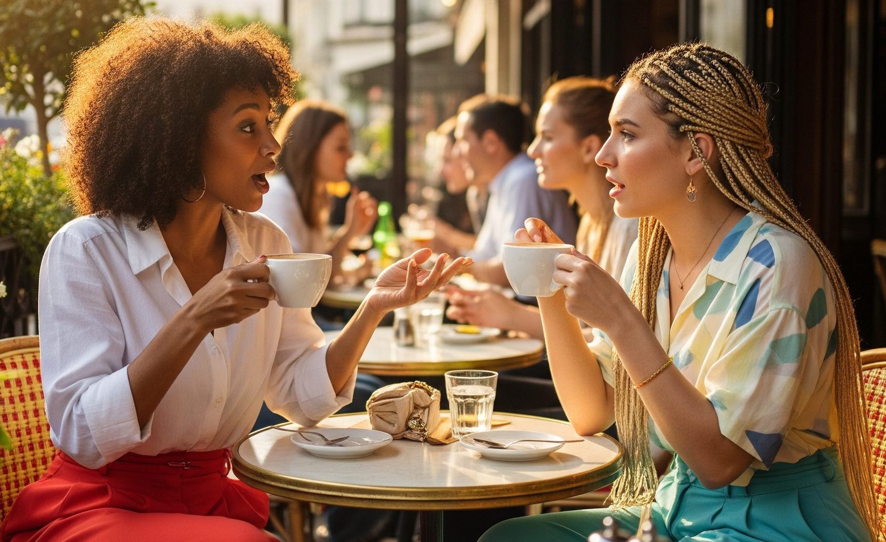 People talking in a cafe