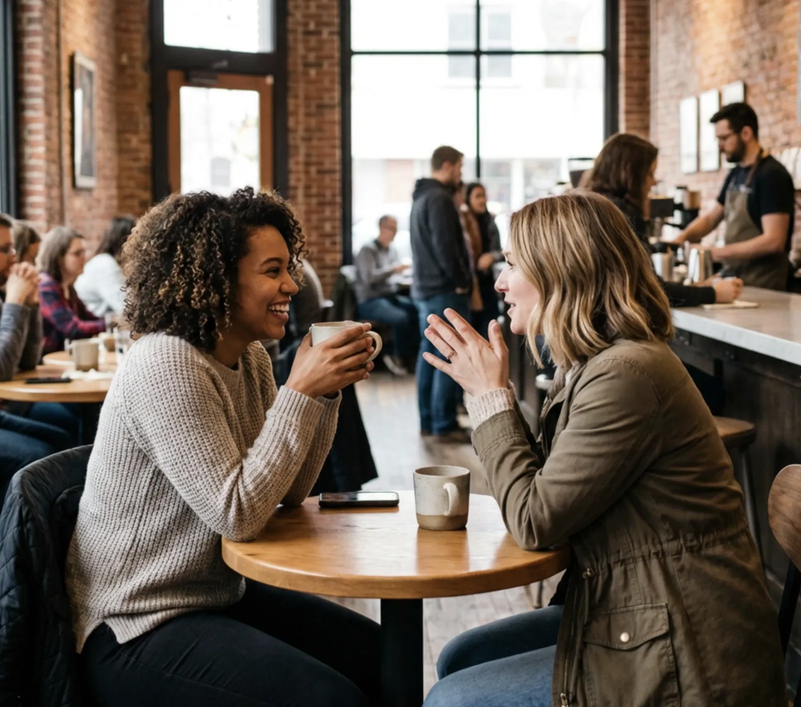 People talking in a cafe